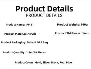 Detailed specifications for JM461 3D acrylic wall stickers with 1mm thickness 26 pieces