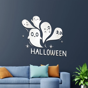 Halloween Ghost Acrylic 3D Mirror Wall Stickers Set Cartoon Removable Mirror Decal For Living Room Bedroom Party Decoration