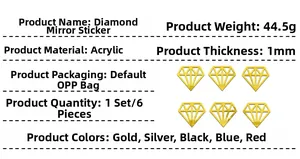 Detailansicht der 6-tlg. goldene Acryl-Wandtattoos in Diamantform mit Spiegeleffekt