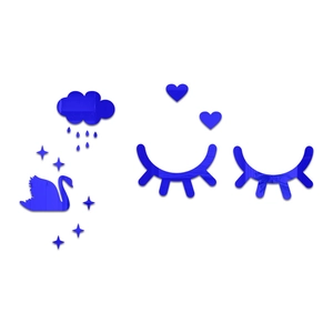 Close-up of blue 3D acrylic mirror wall stickers with cloud, stars and eyelashes