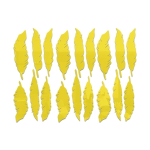 Detailed set of 18 yellow feather shaped acrylic mirror wall stickers for home decoration