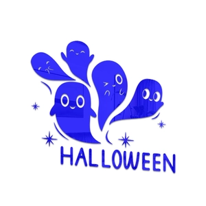 Detail of 3D blue mirror acrylic Halloween ghost wall stickers with HALLOWEEN text