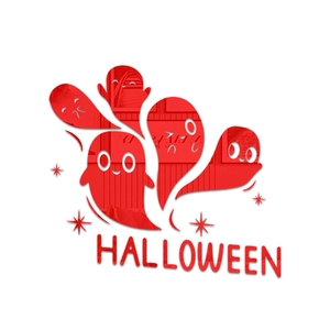 Detail of red cartoon ghosts wall decals for Halloween home decoration and styling