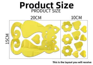 Detailed dimensions of 3D cat mirror wall sticker showing product layout and size