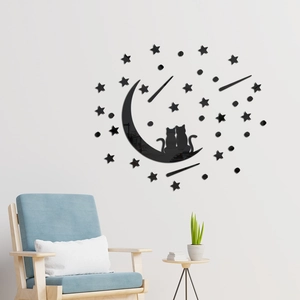 Adesivi murali in acrilico a specchio con gatti, luna e stelle per decorazione domestica