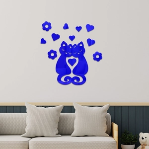 Blue mirror acrylic cat wall sticker with 3D heart design for home bedroom decoration