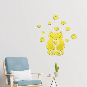 3D cat wall stickers with yellow mirror finish for modern bedroom home wall decoration