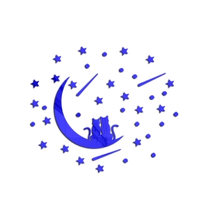 Adesivi murali in acrilico specchiato blu con gatti sulla luna crescente e stelle