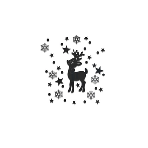 3D acrylic wall decal featuring a black sika deer silhouette with snowflakes and stars