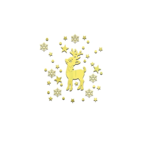 Detail of golden 3D acrylic mirror reindeer wall stickers with snowflakes and stars