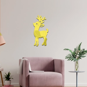 Detail of a golden 3D deer mirror wall sticker with a reflective finish for home decor