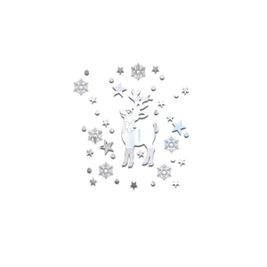 Detail of silver acrylic mirror wall stickers with reindeer and snowflake patterns