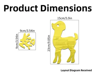 Detail view of yellow acrylic mirror deer wall stickers with specific size measurements