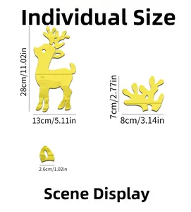 Detailed size specifications for a golden mirror deer acrylic wall sticker ornament