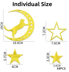 Detailed size specifications for cat moon and star acrylic mirror wall stickers