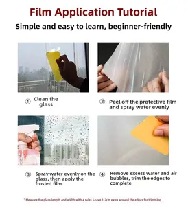 Step-by-step installation guide for frosted window privacy film with a squeegee tool