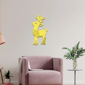 3D acrylic mirror wall sticker featuring a golden deer design for living room decor