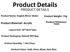 Liste détaillée des stickers muraux miroirs en acrylique de 1 mm avec dimensions exactes