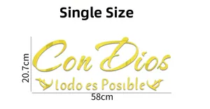 Sticker mural acrylique doré Con Dios todo es Posible dimensions 58x20,7cm de détail