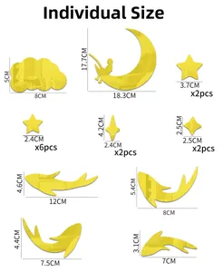 Detaillierte Größentabelle für 3D-Acryl Wandtattoo mit Mond und Sternen Maßeinheiten