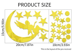 Tableau détaillé des tailles montrant les dimensions du sticker mural fée lune en acrylique