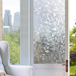 Detail view of 3D geometric triangle frosted glass film on door for home privacy protection