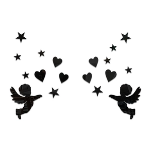 3D Cupid heart mirror acrylic wall stickers set in black for living room home decor