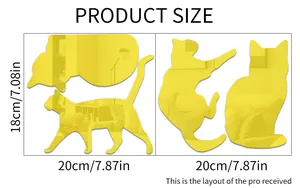 Size chart showing 20x18cm layout for four cat acrylic mirror wall stickers