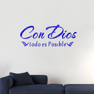 3D muursticker van blauw acryl spiegel met Spaanse quote en decoratieve vogels