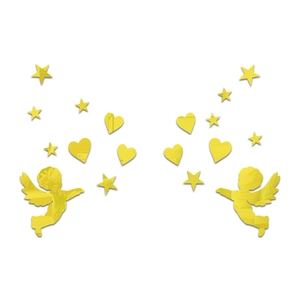 Detail view of 3D gold mirror acrylic wall stickers with cupid, stars, and hearts