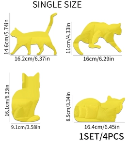 Detailed size specifications for 4pcs cat acrylic mirror wall stickers with dimensions