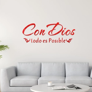 3D rode acryl spiegel muursticker met Spaanse quote Con Dios todo es Posible