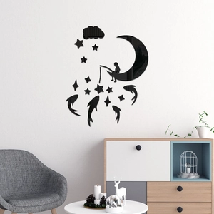 Kreative 3D-Wandaufkleber aus Acryl mit einem Jungen, der auf dem Mond angelt