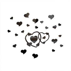 Adesivi murali 3D a forma di cuore in acrilico specchiato nero per decorare la camera
