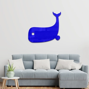 Minimalist whale acrylic mirror wall sticker in deep blue for home decor