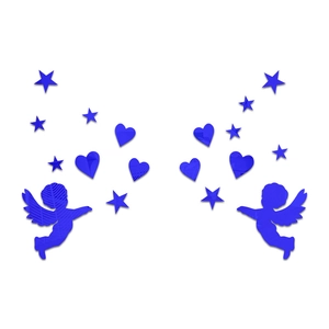 Detail of blue 3D mirror acrylic Cupid and heart wall stickers for home decoration