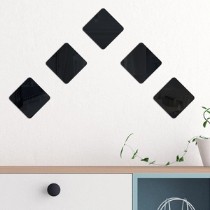 Modern 5-piece diamond acrylic mirror wall stickers set in black finish for living room