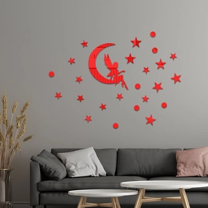 Stickers muraux en acrylique rouge fée sur lune et étoiles pour chambre de fille