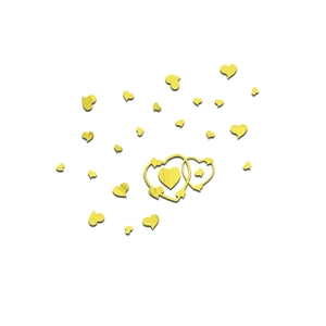 Dettaglio di adesivi murali a cuore in acrilico dorato con design 3D a cuori intrecciati