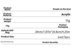 Detailed specification list for acrylic gear wall decal including dimensions and weights