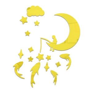 Details der gelben Acryl-Spiegelwandaufkleber mit Mond und Sternen fürs Kinderzimmer