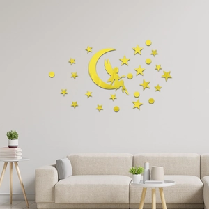 Stickers muraux miroir en acrylique doré avec fée, lune et étoiles pour chambre fille