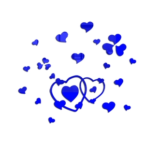 Dettaglio di adesivi murali 3D a specchio in acrilico blu con forme a cuore intrecciate