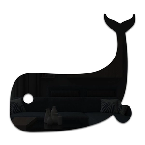 Cute whale-shaped mirror acrylic wall sticker reflecting a modern living room scene