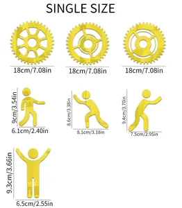 Size specifications for golden mirror acrylic gear and silhouette wall stickers decor