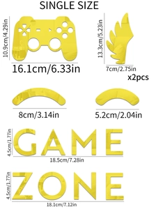 Dimensions détaillées du contrôleur en acrylique miroir jaune et stickers Game Zone