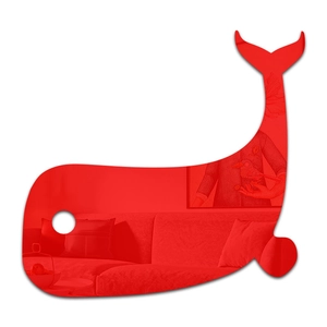 Macro detail of red mirror acrylic whale wall sticker showing high reflection effects