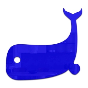 Detail of cute whale acrylic wall mirror showing glossy deep blue reflective surface