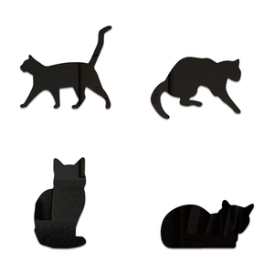 Set of four black acrylic mirror cat wall stickers with reflective surface for home decor
