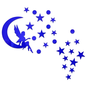 Détail de stickers muraux miroir bleu en acrylique avec lune et étoiles pour chambre